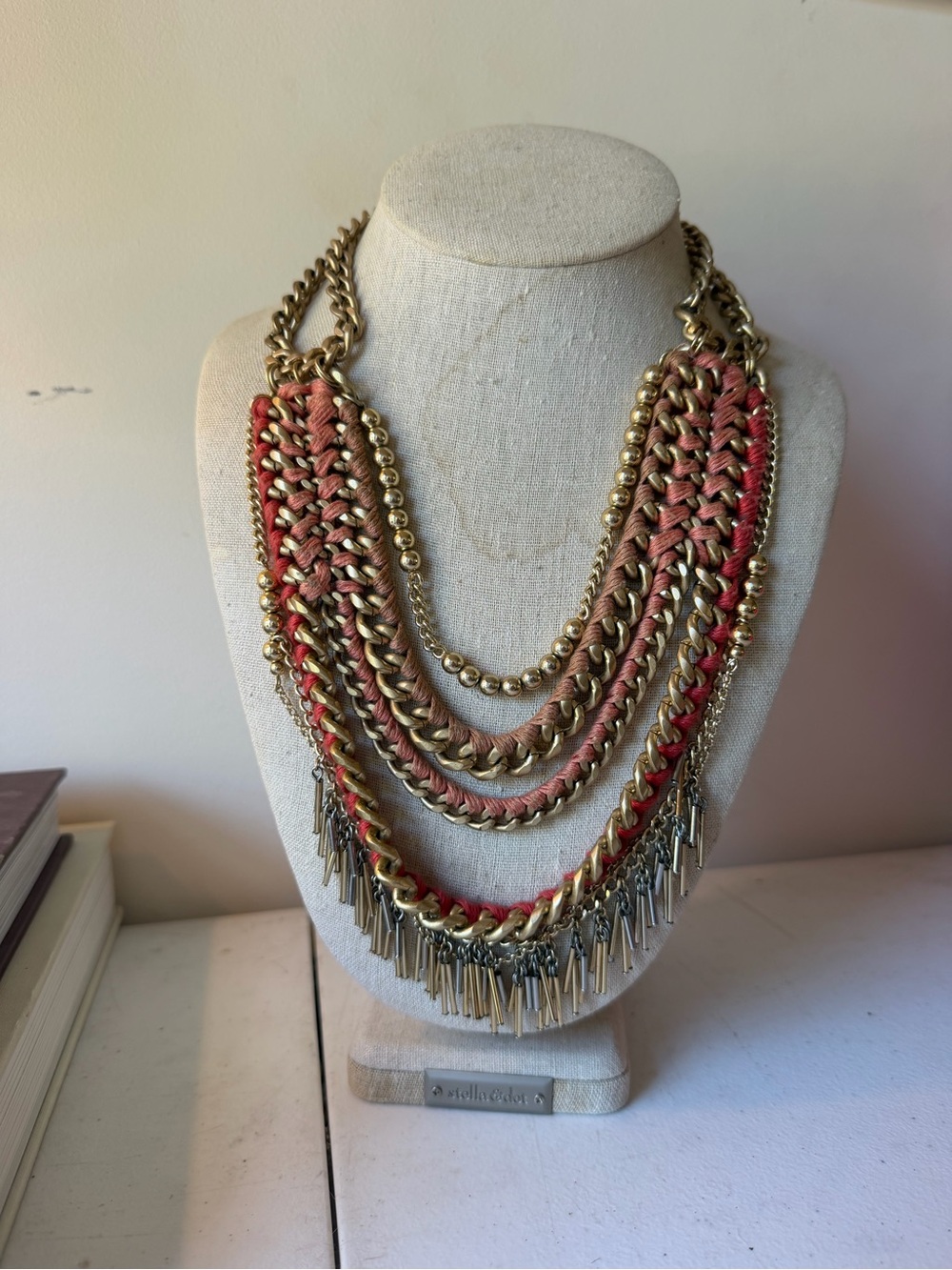 Stella & Dot Coral and Gold Layered Statement Necklace